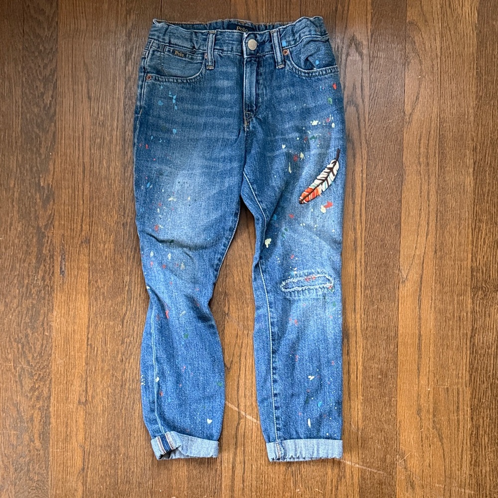 Ralph Lauren girls Blue Jeans with Feather Detail